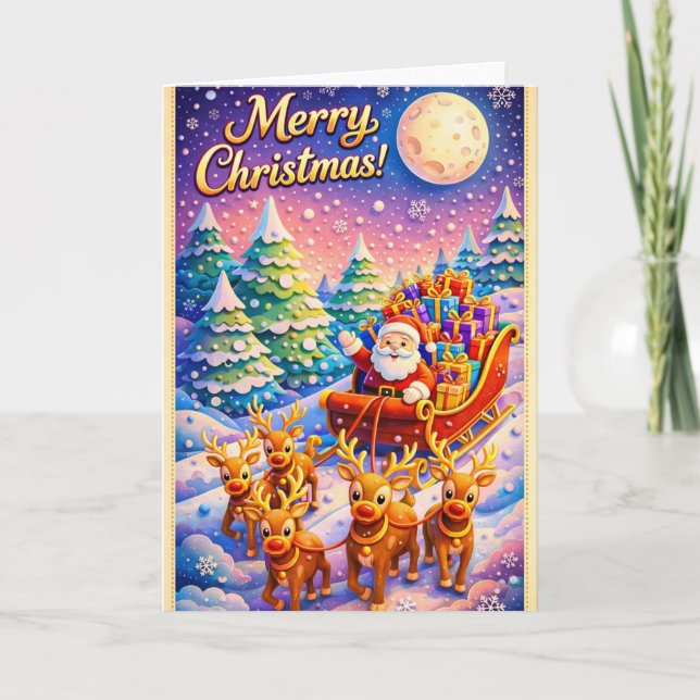 God Jul Tomte Släd och Renar Vinter Kort (Framsida)