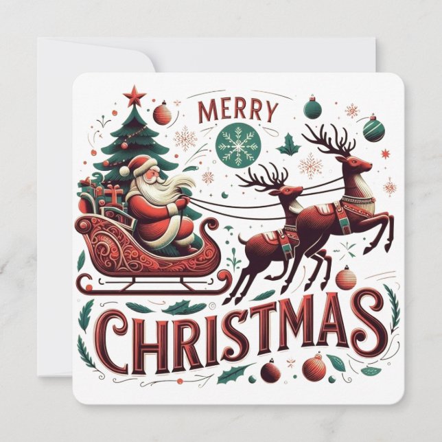 God Jul Tomte Släd & Renar Festlig Inbjudningar (Framsida)