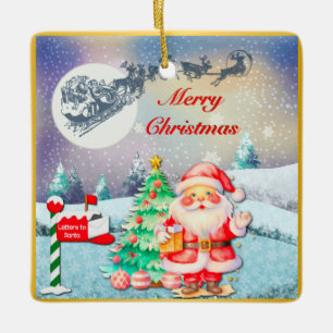 God Jul Tomte, Släd, Renar, Snöflinga Julgransprydnad Keramik