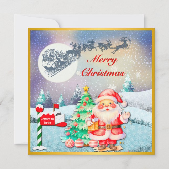 God Jul Tomte, Släd, Renar, Snöflinga Kort (Framsida)
