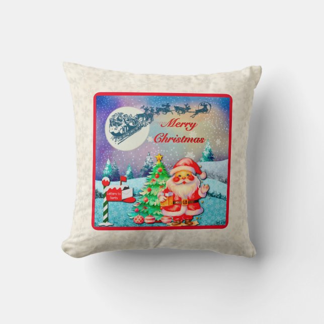 God Jul Tomte, Släd, Renar, Snöflinga Kudde (Framsida)