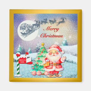 God Jul Tomte, Släd, Renar, Snöflinga Magnet