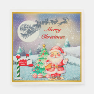God Jul Tomte, Släd, Renar, Snöflinga Pappersservett