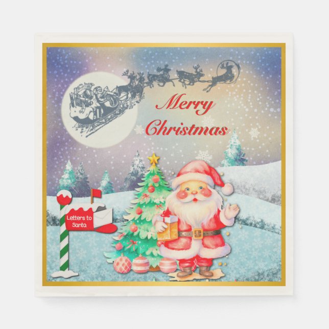 God Jul Tomte, Släd, Renar, Snöflinga Pappersservett (Framsidan)