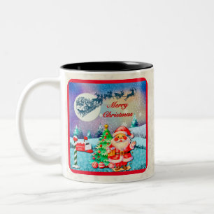 God Jul Tomte, Släd, Renar, Snöflinga Två-Tonad Mugg
