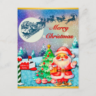God Jul Tomte, Släd, Renar, Snöflinga Vykort