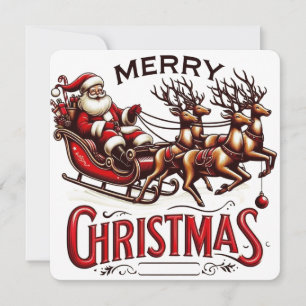 God Jul Tomte Släd & Renar Vintage Inbjudningar