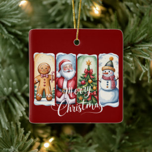 God Jul Tomte Snömannen Julgran Vinter Julgransprydnad Keramik