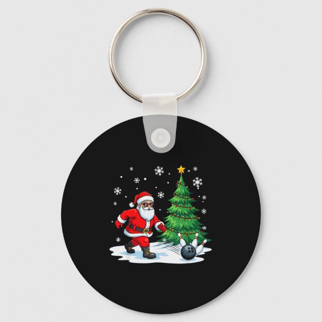 God Jul Tomte Spelar Bowling Sportälskare Nyckelring (Framsida)