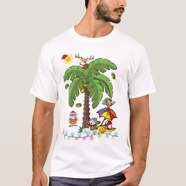 God Jul Tomte Strandtomte Party T-Shirt (Framsida)