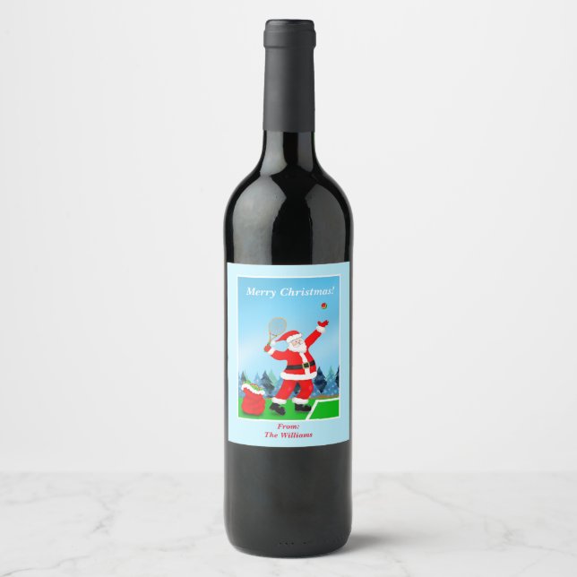 God Jul Tomte Tennis Vinflaska Etikett (Framsida)