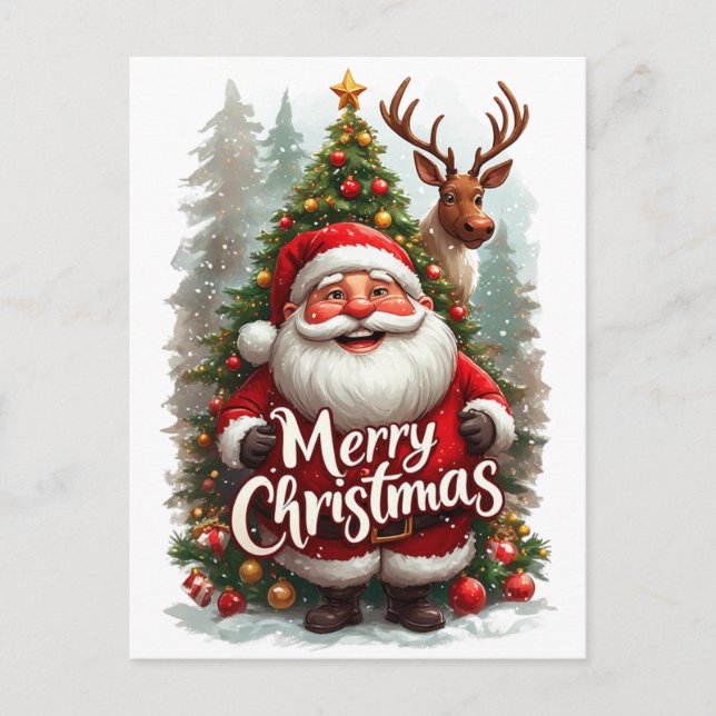 God Jul Tomte Vinter Skog Vykort (Framsida)