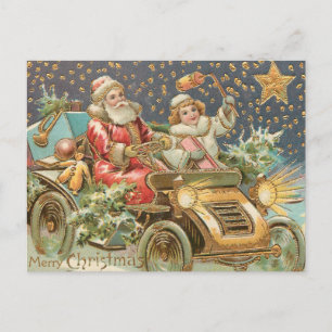 God Jul Tomtefar Kör Gammal Klassisk Bil Vykort