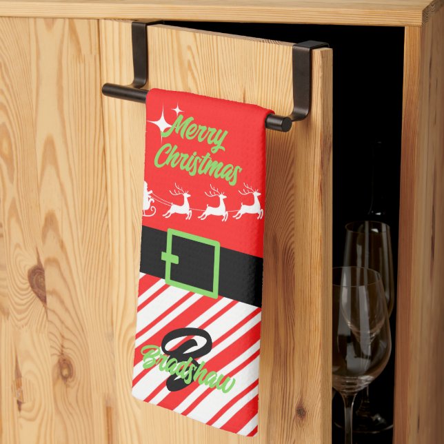 God Jul Tomtens släde Röd Kökshandduk (Thirds Fold)