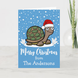 God jul Tortoise med Anpassningsbarna Santa Hat Kort