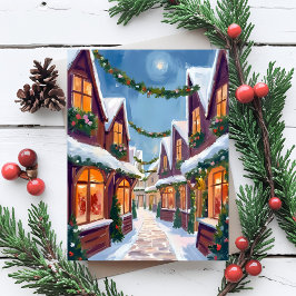 God jul Town Watercolor Helg Vykort