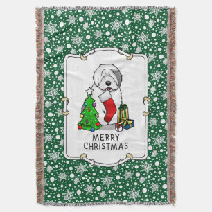 God jul Träd 2 Gamla engelska Sheepdog Grått 1 Filt