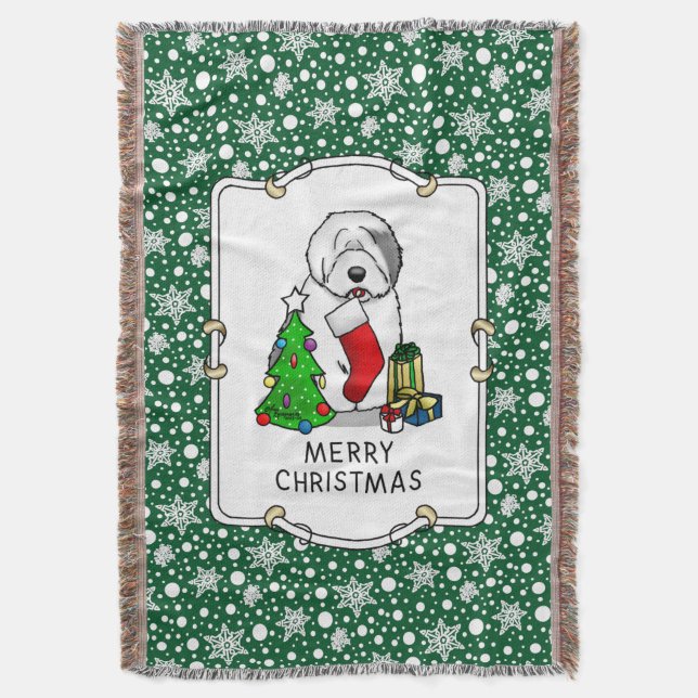 God jul Träd 2 Gamla engelska Sheepdog Grått 1 Filt (Framsidan Vertikal)