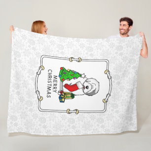 God jul Träd 2 Gamla engelska Sheepdog Grått 1 Fleecefilt