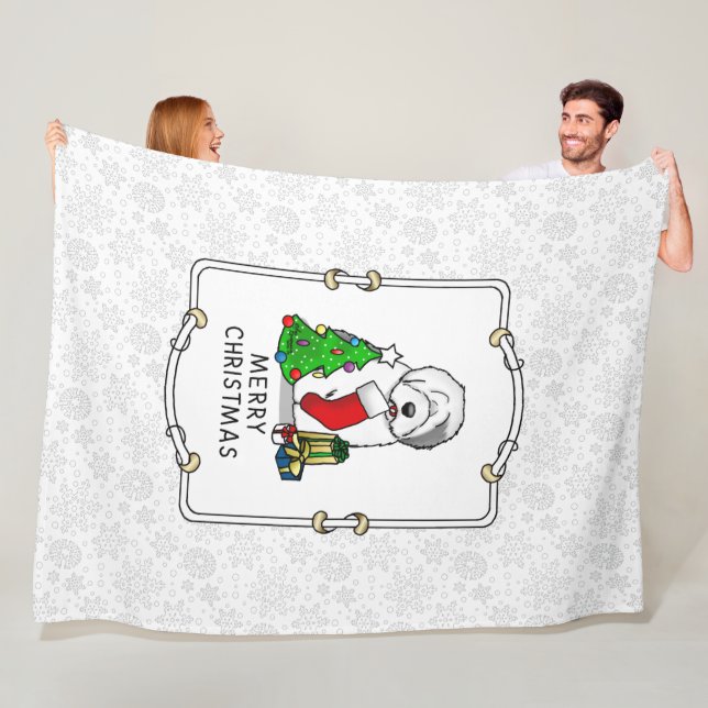 God jul Träd 2 Gamla engelska Sheepdog Grått 1 Fleecefilt (På plats)