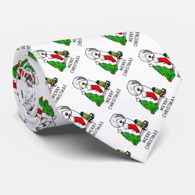 God jul Träd 2 Gamla engelska Sheepdog Grått 1 Slips (Rullad)