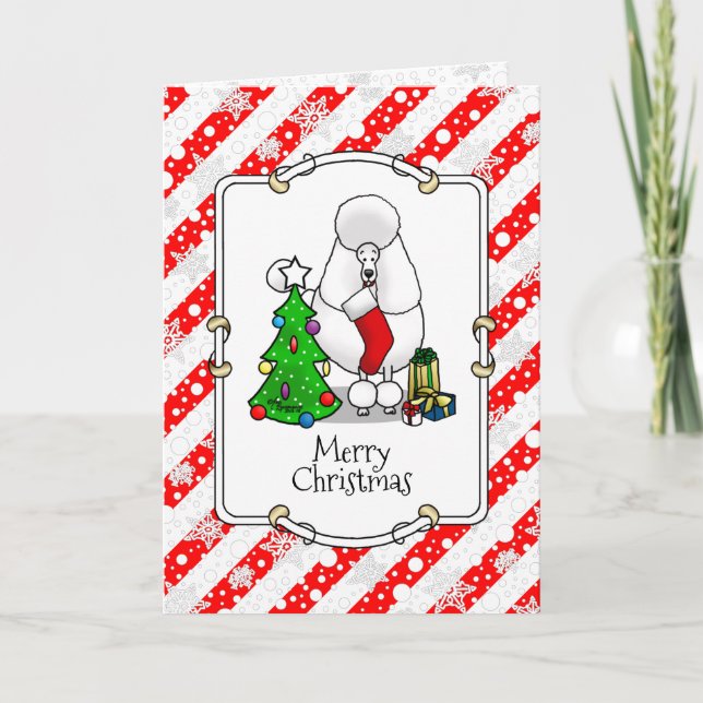 God jul Träd 2 Pudel (vit) Hund Cute Kort (Framsida)
