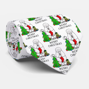 God jul Träd 2 Pudel (vit) Hund, Roligt Slips