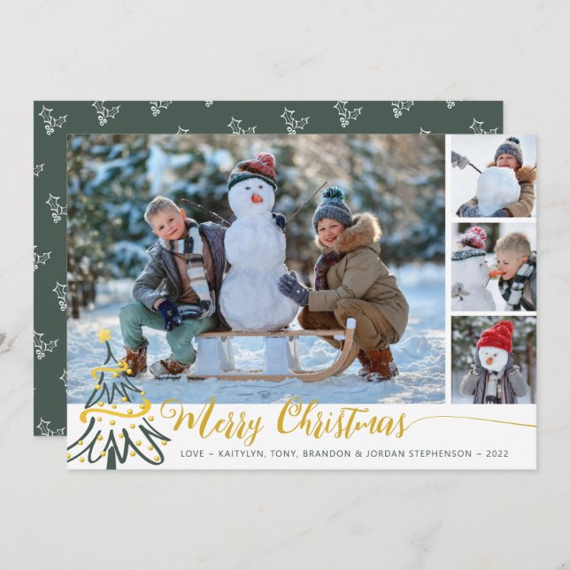 God jul Träd 4 fotokollage Julkort (Fram/baksida)