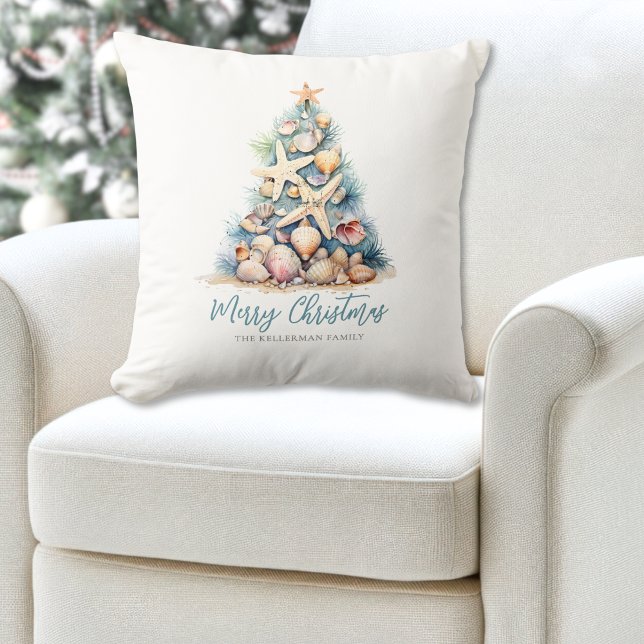 God jul Träd Beach Kudde (Merry Christmas Tree Beach Throw Pillow )
