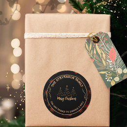 God jul Träd Black&Guld Festive Runt Klistermärke