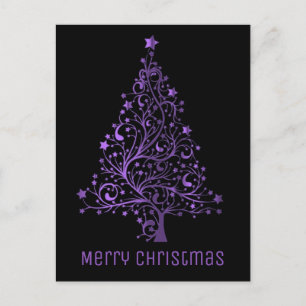 God jul Träd Black Lila Metallic look Helg Vykort