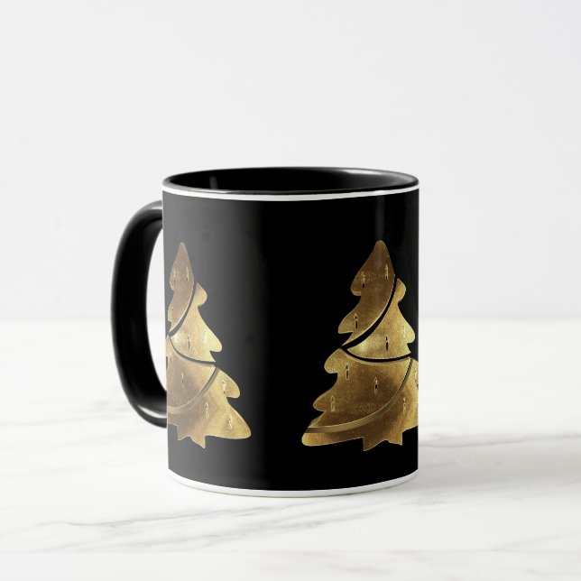 God jul Träd Black och Guld Titta Elegant Mugg (Framsida vänster)
