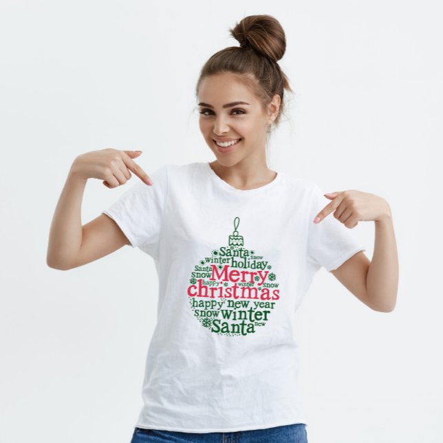 God jul Träd Boll typografi Röd Grönt T Shirt (Skapare uppladdad)