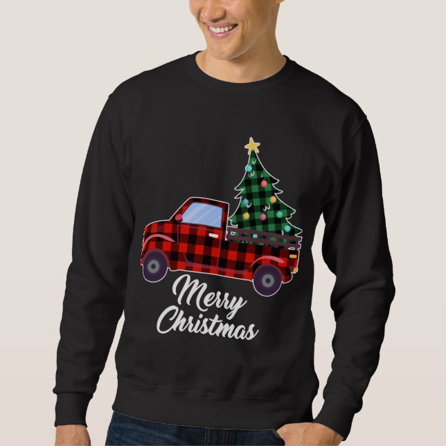 God jul Träd Buffalo Pput Red Lastbil Lång Ärmad Tröja (Framsida)