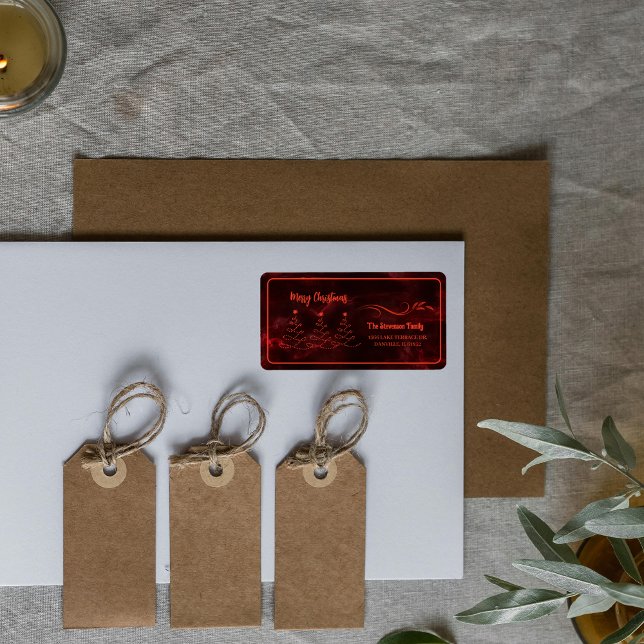God jul Träd Burgundy Adressetikett (Merry Christmas Trees Burgundy Label)
