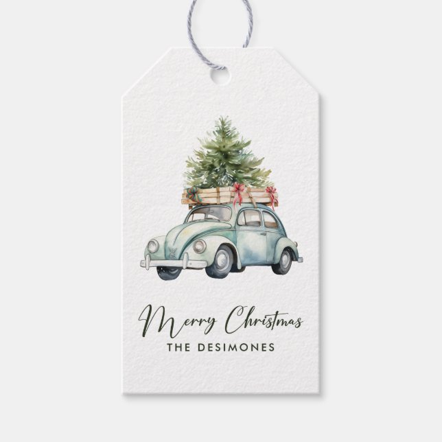 God jul Träd Classic Car Helgdag Presentetikett (Framsidan)