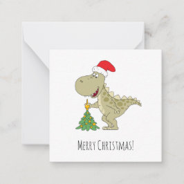 God jul Träd Cute Dinosaur Santa Hat Anteckningskort