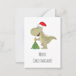 God jul Träd Cute Dinosaur Santa Hat Anteckningskort