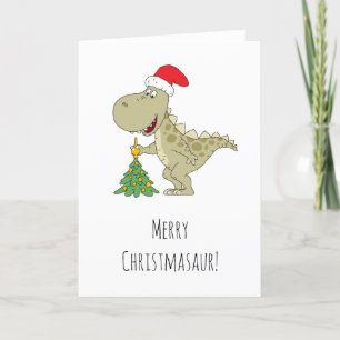 God jul Träd Cute Dinosaur Santa Hat Helgkort