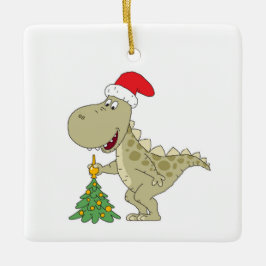 God jul Träd Cute Dinosaur Santa Hat Julgransprydnad Keramik