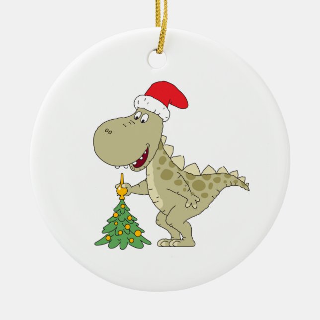 God jul Träd Cute Dinosaur Santa Hat Julgransprydnad Keramik (Framsidan)