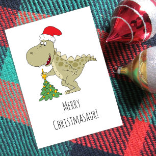 God jul Träd Cute Dinosaur Santa Hat Julkort