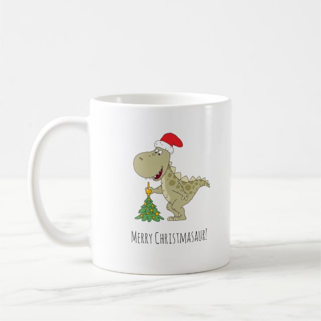 God jul Träd Cute Dinosaur Santa Hat Kaffemugg (Vänster)