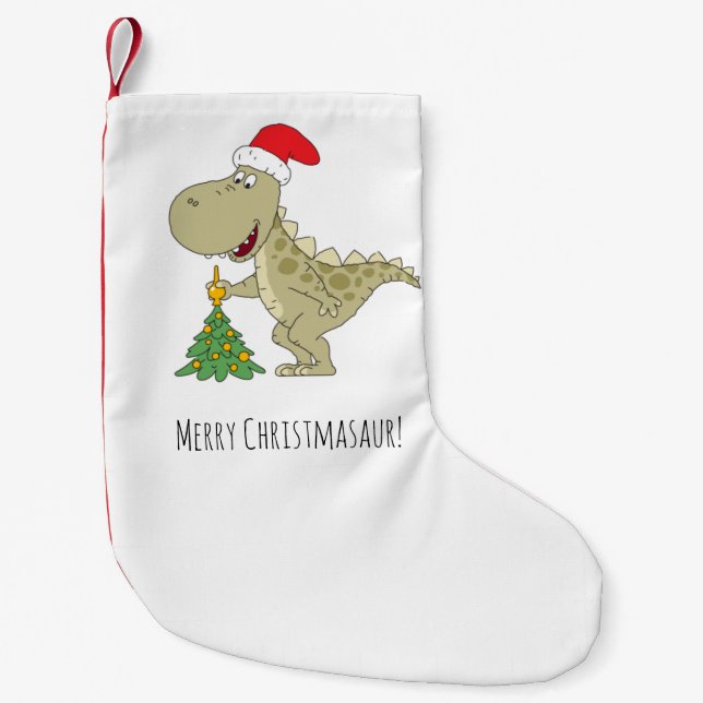 God jul Träd Cute Dinosaur Santa Hat Liten Julstrumpa (Framsidan)