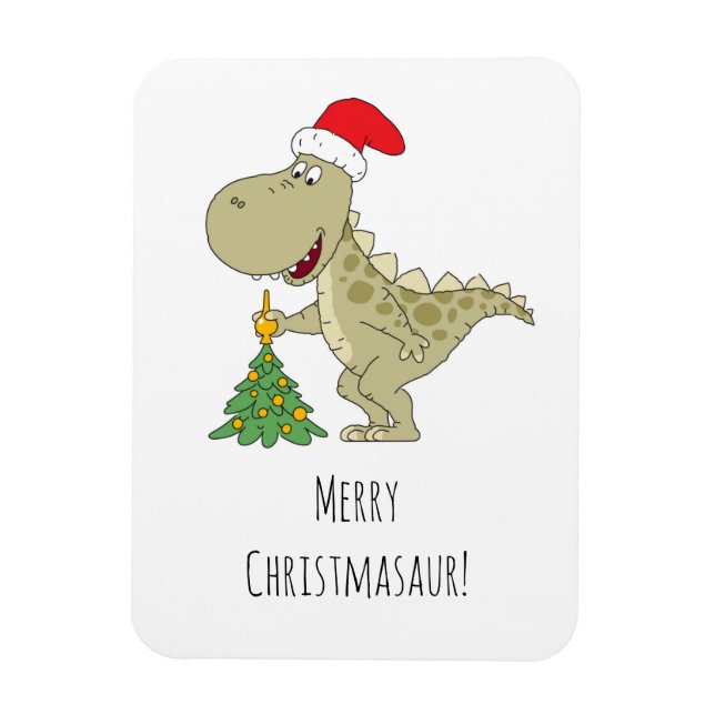God jul Träd Cute Dinosaur Santa Hat Magnet (Vertikal)
