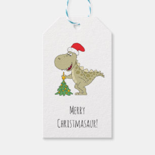 God jul Träd Cute Dinosaur Santa Hat Presentetikett