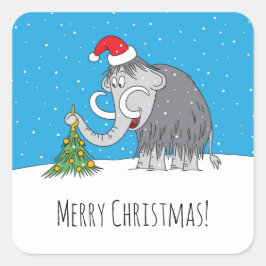 God jul Träd Cute Mammoth Santa Hat Fyrkantigt Klistermärke