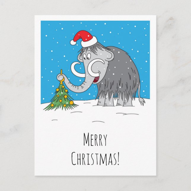 God jul Träd Cute Mammoth Santa Hat Helg Vykort (Framsida)