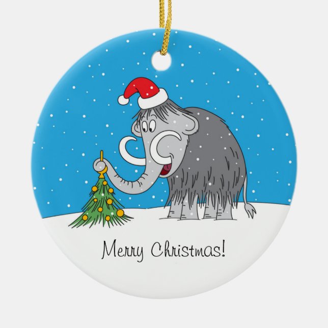 God jul Träd Cute Mammoth Santa Hat Julgransprydnad Keramik (Framsidan)