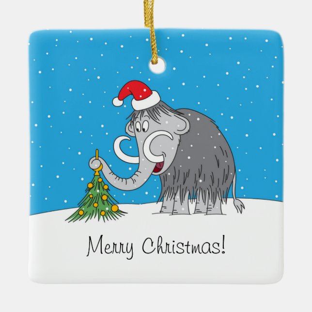 God jul Träd Cute Mammoth Santa Hat Julgransprydnad Keramik (Framsida)